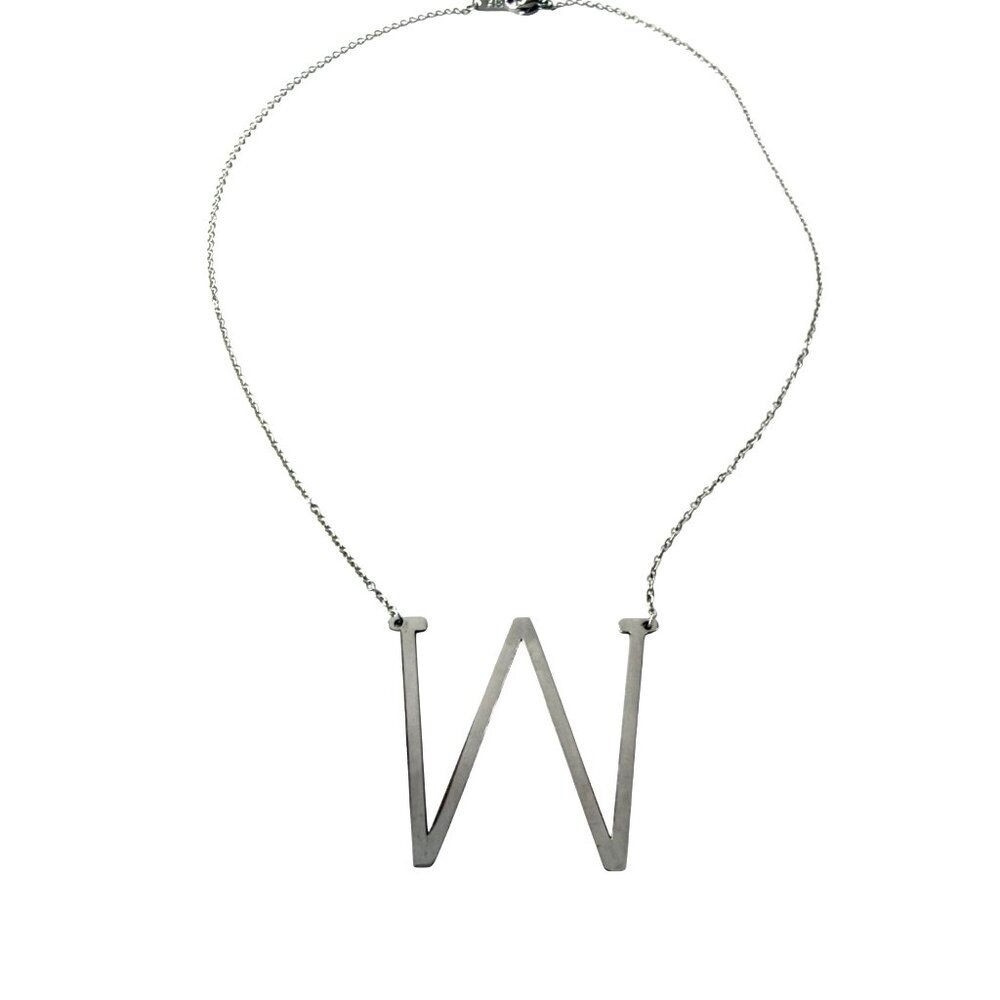W Initial Pendant Silver 17" Necklace K18 Marked Chain Delicate